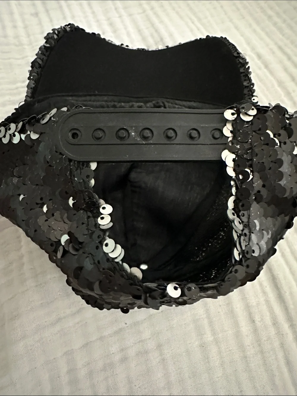 Steve Madden Double Take Matte Black Gray Reverse Sequin Baseball Hat Cap